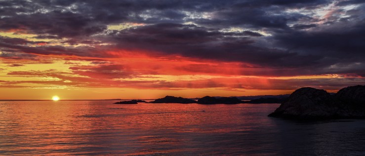 Colorful sunset at Lindesnes lighthouse in Norway