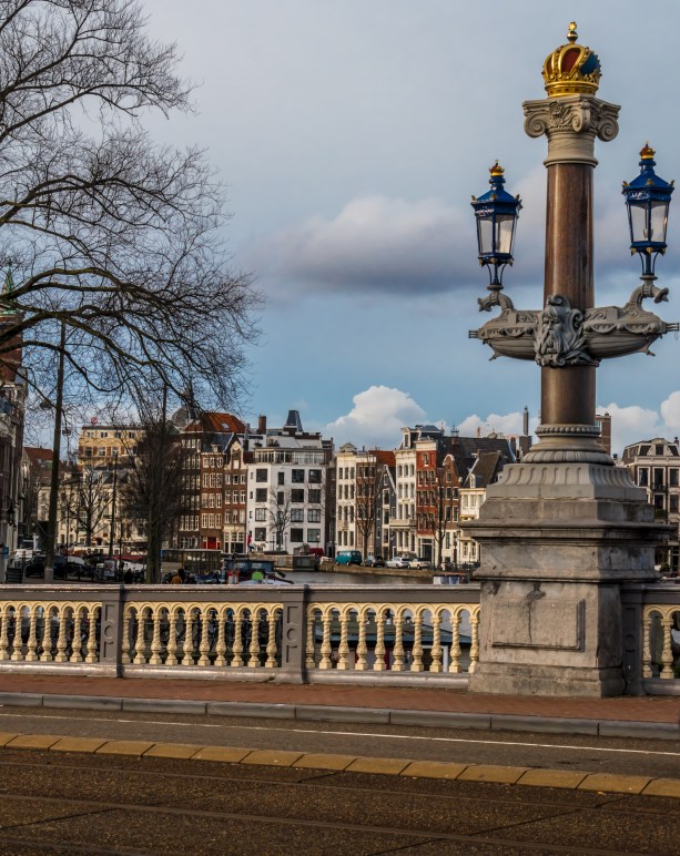 The lampposts on the Blauwbrug crossing the Amstel canal in Amsterdam are works of art.